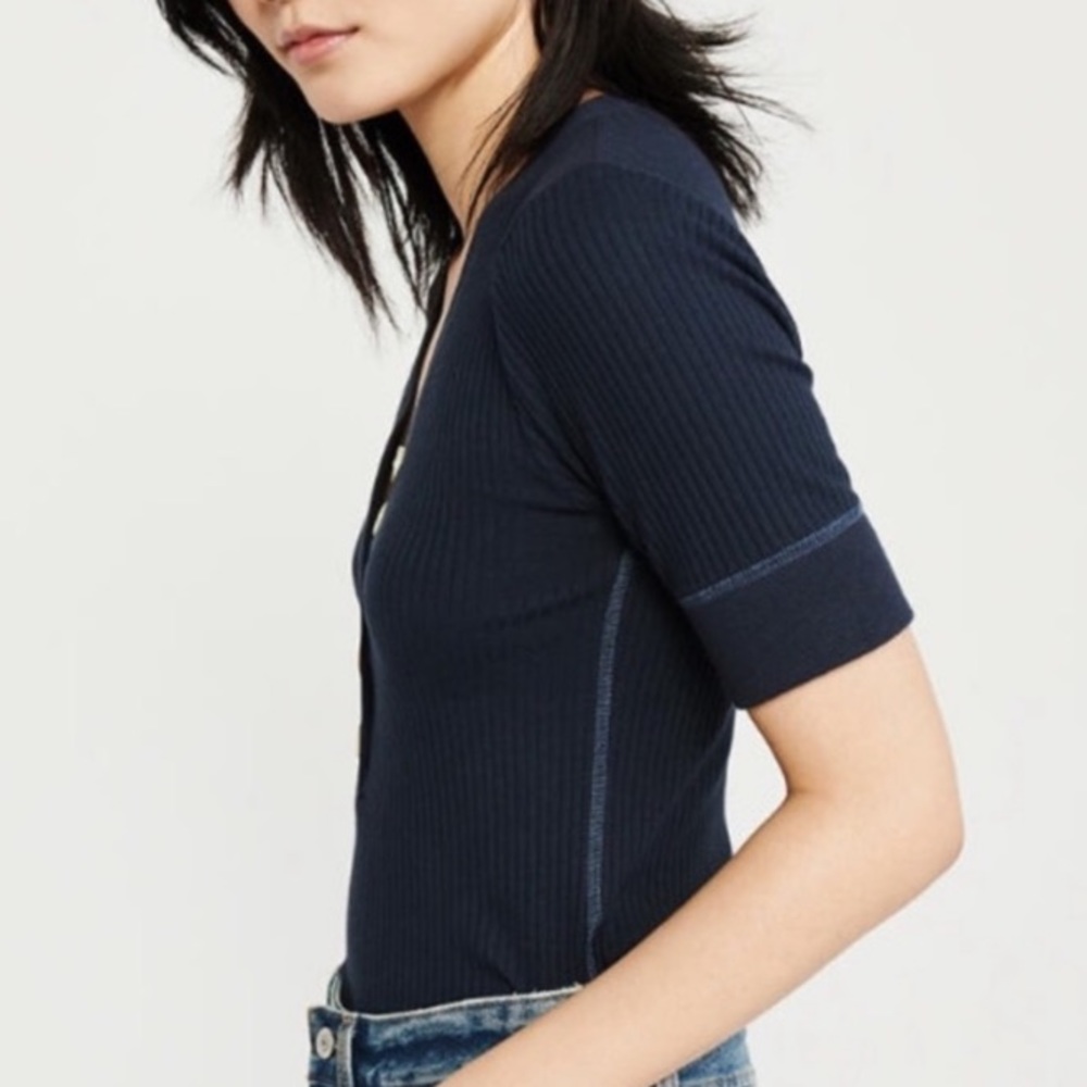 A&F Navy Ribbed Henley - Picture 3 of 6